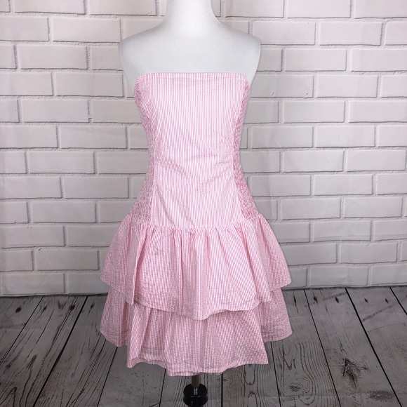 LILLY PULITZER Pink Seersucker Ruffle Dress sz M - Picture 2 of 8